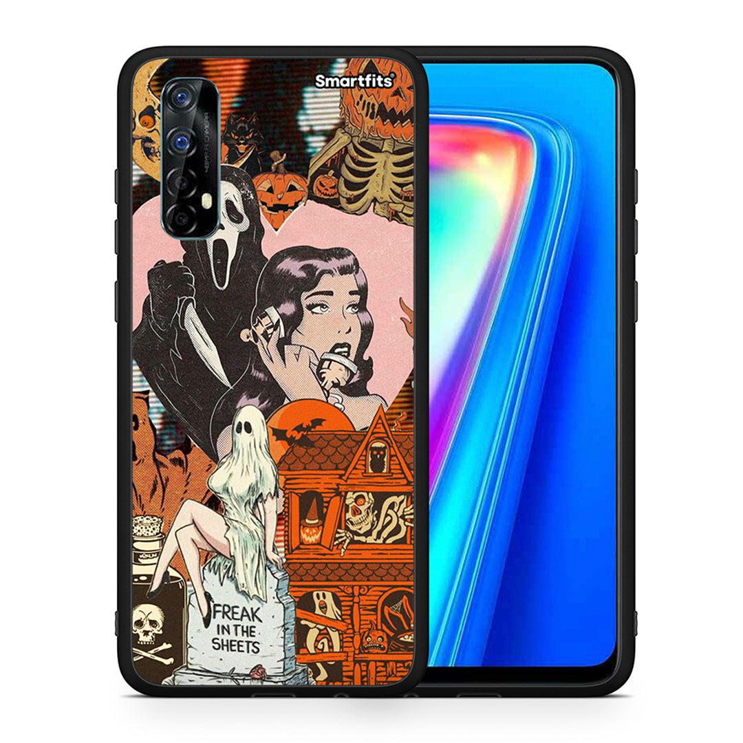 Θήκη Realme 7 Halloween Collage από τη Smartfits με σχέδιο στο πίσω μέρος και μαύρο περίβλημα | Realme 7 Halloween Collage case with colorful back and black bezels