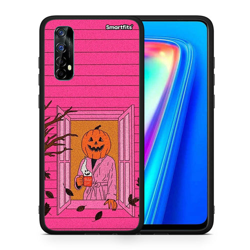 Θήκη Realme 7 Halloween Pumpkin Lady από τη Smartfits με σχέδιο στο πίσω μέρος και μαύρο περίβλημα | Realme 7 Halloween Pumpkin Lady case with colorful back and black bezels