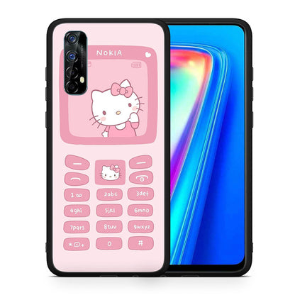 Θήκη Αγίου Βαλεντίνου Realme 7 Hello Kitten από τη Smartfits με σχέδιο στο πίσω μέρος και μαύρο περίβλημα | Realme 7 Hello Kitten case with colorful back and black bezels