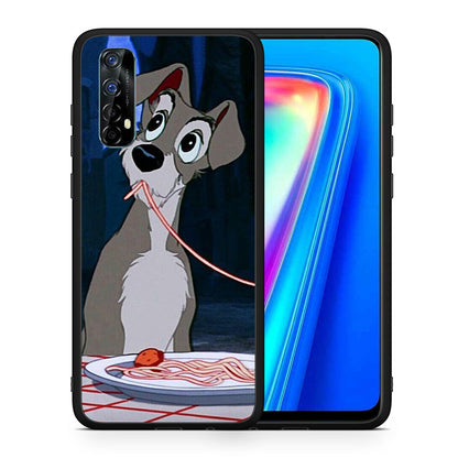 Θήκη Αγίου Βαλεντίνου Realme 7 Lady And Tramp 1 από τη Smartfits με σχέδιο στο πίσω μέρος και μαύρο περίβλημα | Realme 7 Lady And Tramp 1 case with colorful back and black bezels