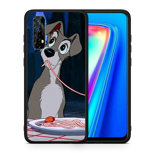 Θήκη Αγίου Βαλεντίνου Realme 7 Lady And Tramp 1 από τη Smartfits με σχέδιο στο πίσω μέρος και μαύρο περίβλημα | Realme 7 Lady And Tramp 1 case with colorful back and black bezels