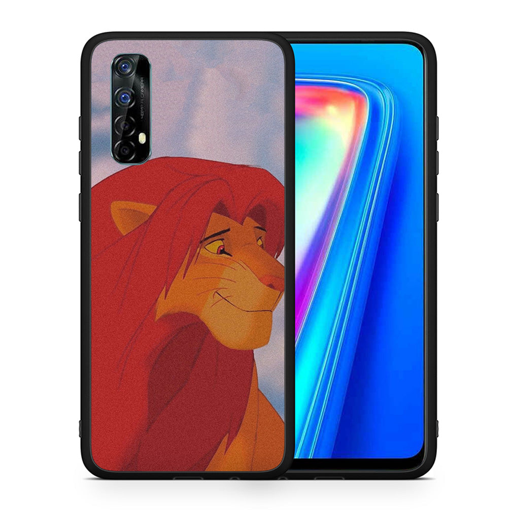 Θήκη Αγίου Βαλεντίνου Realme 7 Lion Love 1 από τη Smartfits με σχέδιο στο πίσω μέρος και μαύρο περίβλημα | Realme 7 Lion Love 1 case with colorful back and black bezels