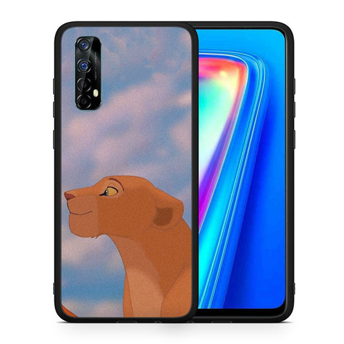 Θήκη Αγίου Βαλεντίνου Realme 7 Lion Love 2 από τη Smartfits με σχέδιο στο πίσω μέρος και μαύρο περίβλημα | Realme 7 Lion Love 2 case with colorful back and black bezels