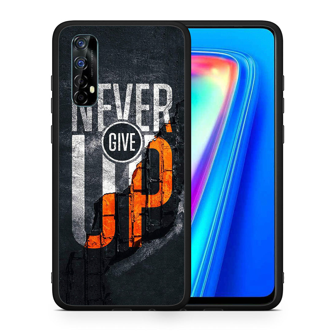 Θήκη Αγίου Βαλεντίνου Realme 7 Never Give Up από τη Smartfits με σχέδιο στο πίσω μέρος και μαύρο περίβλημα | Realme 7 Never Give Up case with colorful back and black bezels