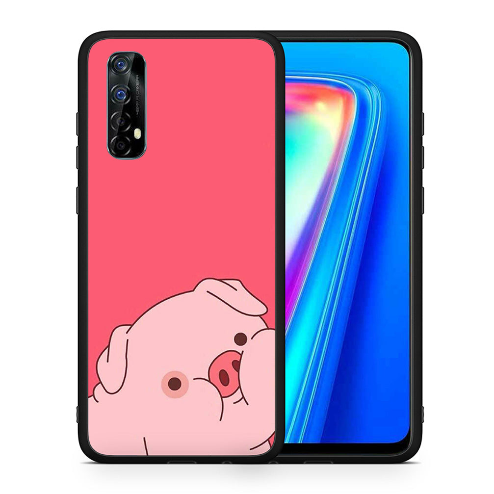 Θήκη Αγίου Βαλεντίνου Realme 7 Pig Love 1 από τη Smartfits με σχέδιο στο πίσω μέρος και μαύρο περίβλημα | Realme 7 Pig Love 1 case with colorful back and black bezels