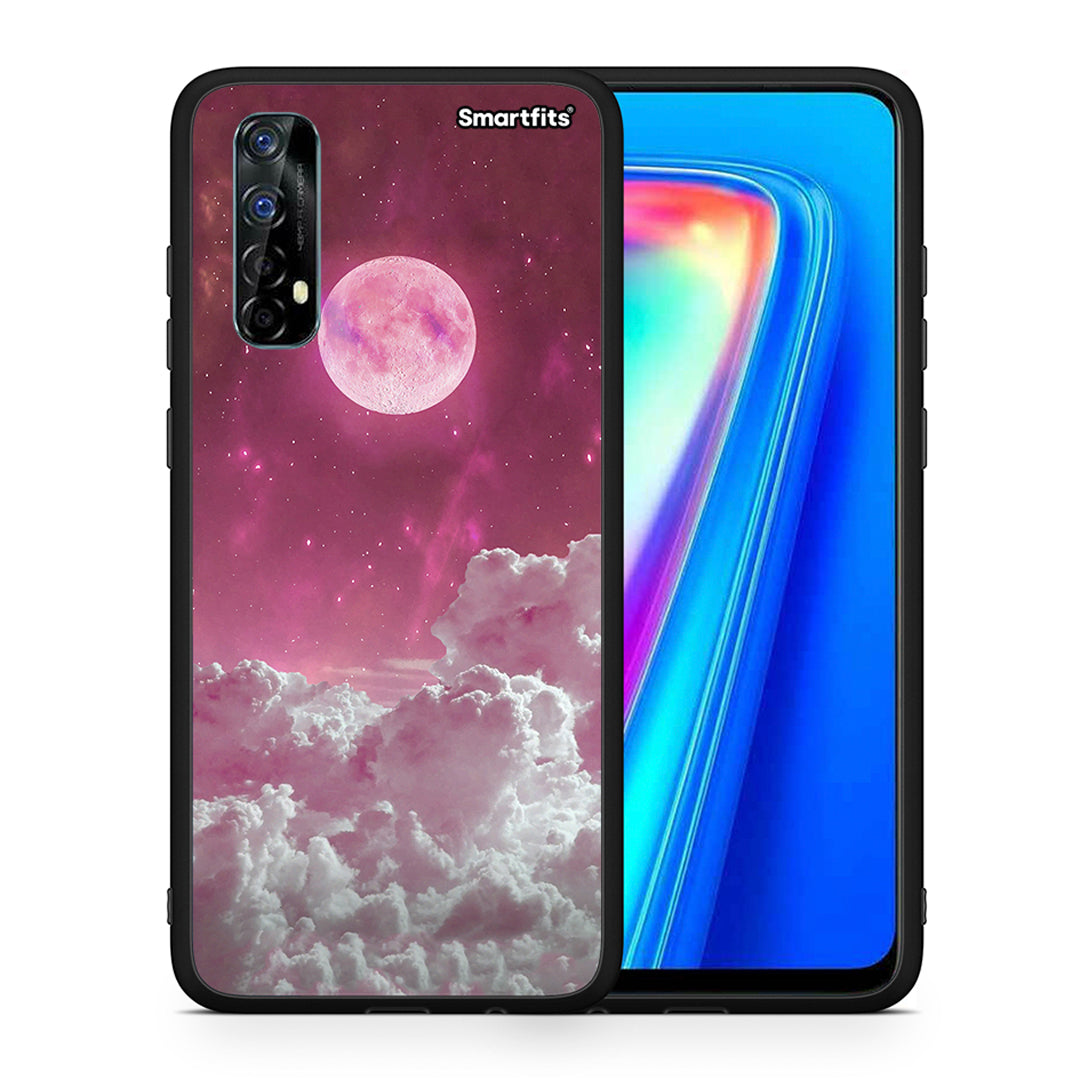 Θήκη Realme 7 Pink Moon από τη Smartfits με σχέδιο στο πίσω μέρος και μαύρο περίβλημα | Realme 7 Pink Moon case with colorful back and black bezels