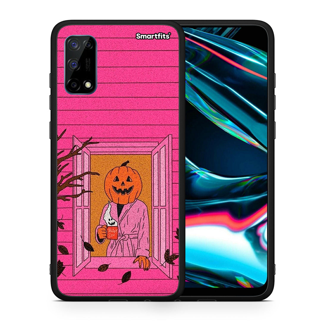 Θήκη Realme 7 Pro Halloween Pumpkin Lady από τη Smartfits με σχέδιο στο πίσω μέρος και μαύρο περίβλημα | Realme 7 Pro Halloween Pumpkin Lady case with colorful back and black bezels