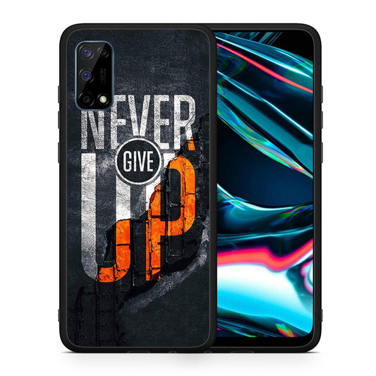 Θήκη Αγίου Βαλεντίνου Realme 7 Pro Never Give Up από τη Smartfits με σχέδιο στο πίσω μέρος και μαύρο περίβλημα | Realme 7 Pro Never Give Up case with colorful back and black bezels