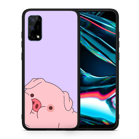 Θήκη Αγίου Βαλεντίνου Realme 7 Pro Pig Love 2 από τη Smartfits με σχέδιο στο πίσω μέρος και μαύρο περίβλημα | Realme 7 Pro Pig Love 2 case with colorful back and black bezels