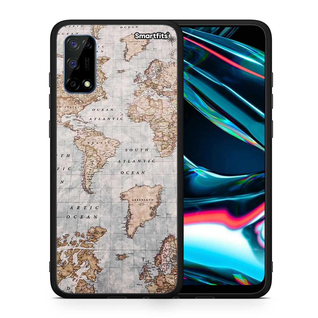 Θήκη Realme 7 Pro World Map από τη Smartfits με σχέδιο στο πίσω μέρος και μαύρο περίβλημα | Realme 7 Pro World Map case with colorful back and black bezels