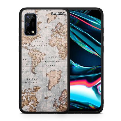Θήκη Realme 7 Pro World Map από τη Smartfits με σχέδιο στο πίσω μέρος και μαύρο περίβλημα | Realme 7 Pro World Map case with colorful back and black bezels