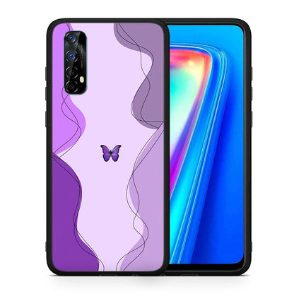 Θήκη Αγίου Βαλεντίνου Realme 7 Purple Mariposa από τη Smartfits με σχέδιο στο πίσω μέρος και μαύρο περίβλημα | Realme 7 Purple Mariposa case with colorful back and black bezels