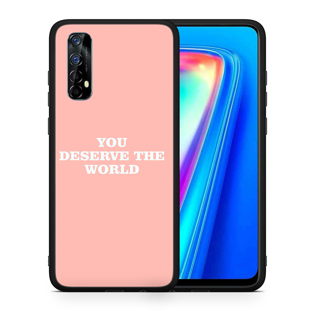 Θήκη Αγίου Βαλεντίνου Realme 7 You Deserve The World από τη Smartfits με σχέδιο στο πίσω μέρος και μαύρο περίβλημα | Realme 7 You Deserve The World case with colorful back and black bezels