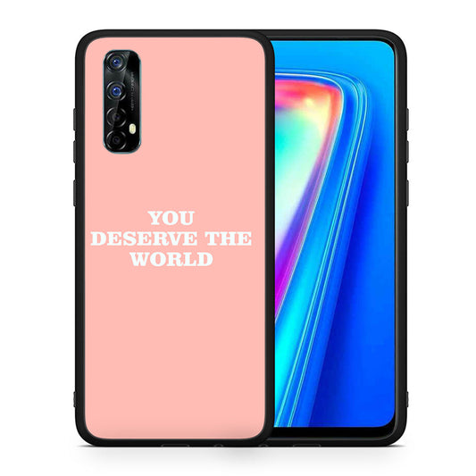 Θήκη Αγίου Βαλεντίνου Realme 7 You Deserve The World από τη Smartfits με σχέδιο στο πίσω μέρος και μαύρο περίβλημα | Realme 7 You Deserve The World case with colorful back and black bezels