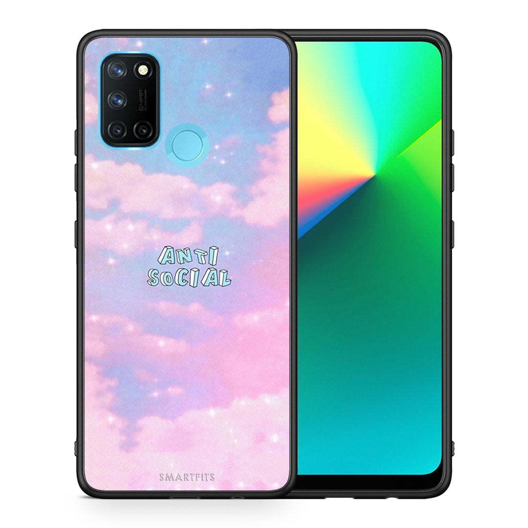 Θήκη Αγίου Βαλεντίνου Realme 7i / C25 Anti Social από τη Smartfits με σχέδιο στο πίσω μέρος και μαύρο περίβλημα | Realme 7i / C25 Anti Social case with colorful back and black bezels