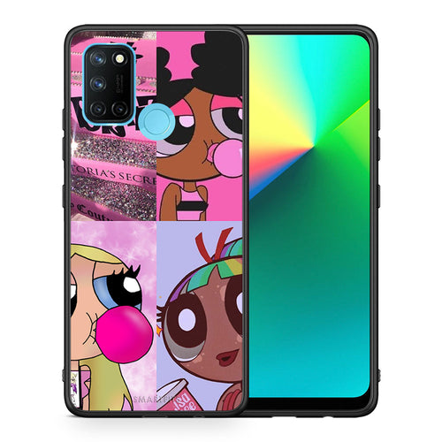 Θήκη Αγίου Βαλεντίνου Realme 7i / C25 Bubble Girls από τη Smartfits με σχέδιο στο πίσω μέρος και μαύρο περίβλημα | Realme 7i / C25 Bubble Girls case with colorful back and black bezels