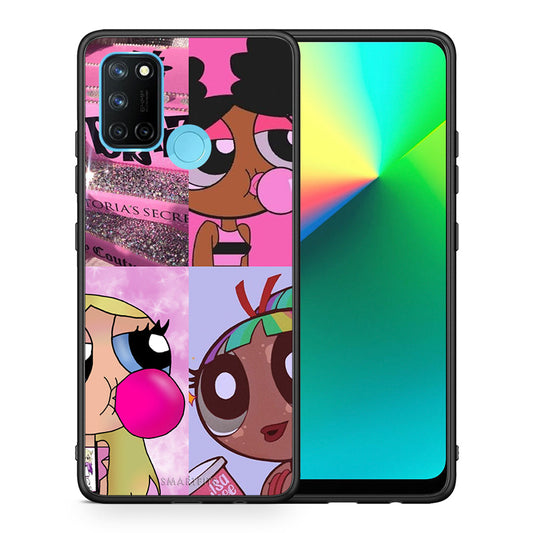 Θήκη Αγίου Βαλεντίνου Realme 7i / C25 Bubble Girls από τη Smartfits με σχέδιο στο πίσω μέρος και μαύρο περίβλημα | Realme 7i / C25 Bubble Girls case with colorful back and black bezels