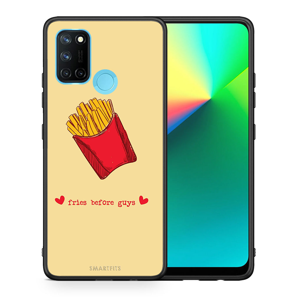 Θήκη Αγίου Βαλεντίνου Realme 7i / C25 Fries Before Guys από τη Smartfits με σχέδιο στο πίσω μέρος και μαύρο περίβλημα | Realme 7i / C25 Fries Before Guys case with colorful back and black bezels