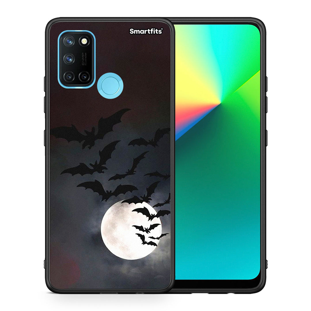 Θήκη Realme 7i / C25 Halloween Bat Night από τη Smartfits με σχέδιο στο πίσω μέρος και μαύρο περίβλημα | Realme 7i / C25 Halloween Bat Night case with colorful back and black bezels