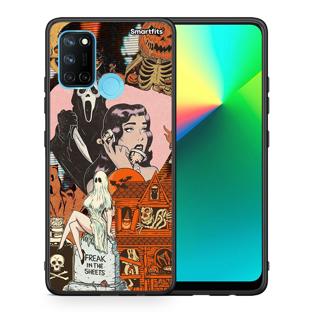 Θήκη Realme 7i / C25 Halloween Collage από τη Smartfits με σχέδιο στο πίσω μέρος και μαύρο περίβλημα | Realme 7i / C25 Halloween Collage case with colorful back and black bezels