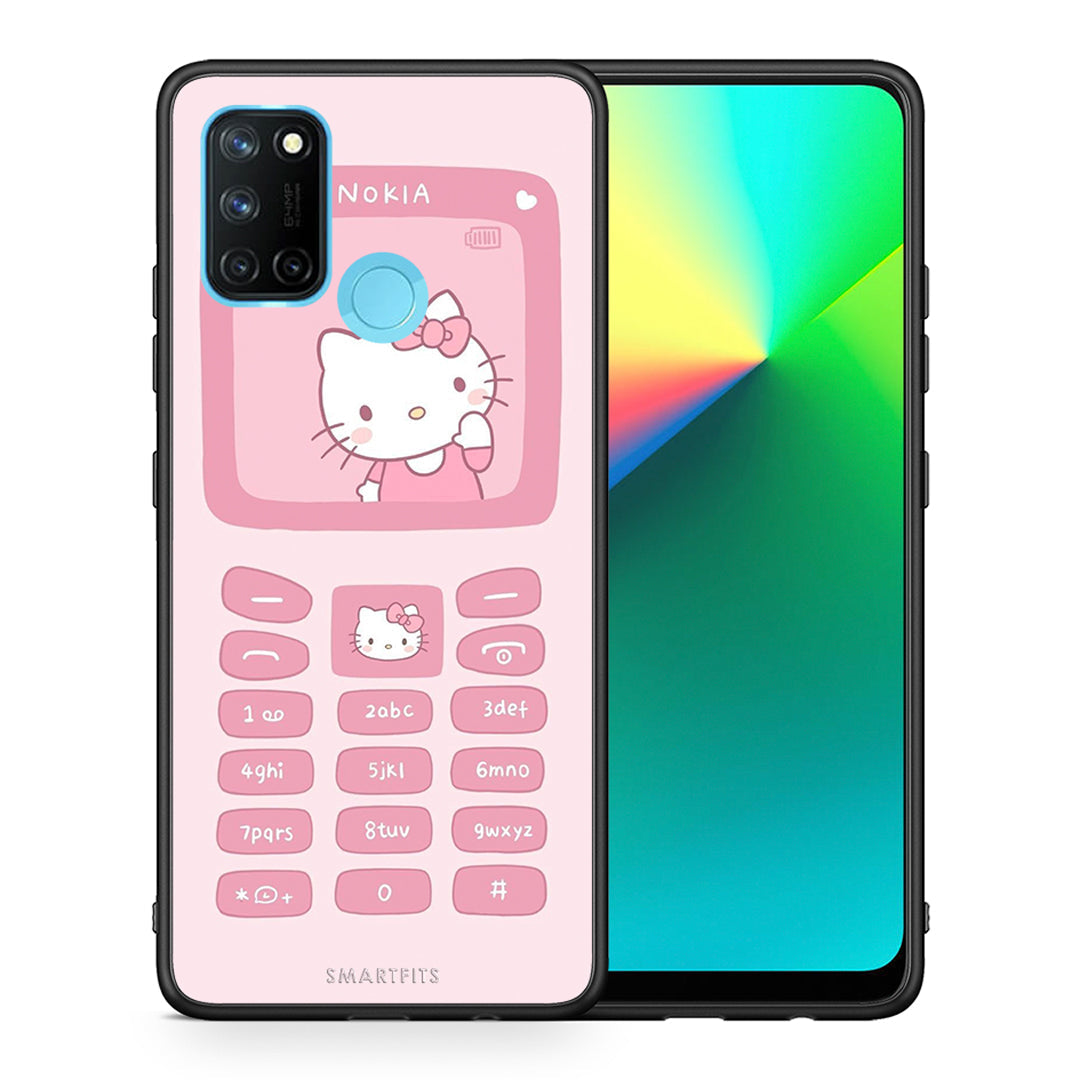 Θήκη Αγίου Βαλεντίνου Realme 7i / C25 Hello Kitten από τη Smartfits με σχέδιο στο πίσω μέρος και μαύρο περίβλημα | Realme 7i / C25 Hello Kitten case with colorful back and black bezels