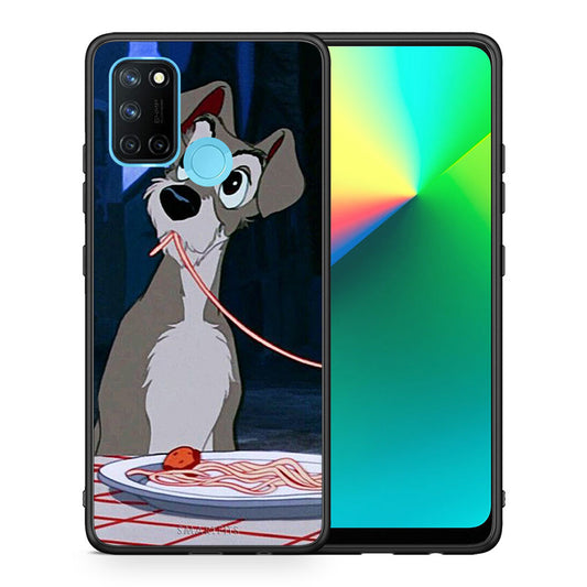 Θήκη Αγίου Βαλεντίνου Realme 7i / C25 Lady And Tramp 1 από τη Smartfits με σχέδιο στο πίσω μέρος και μαύρο περίβλημα | Realme 7i / C25 Lady And Tramp 1 case with colorful back and black bezels