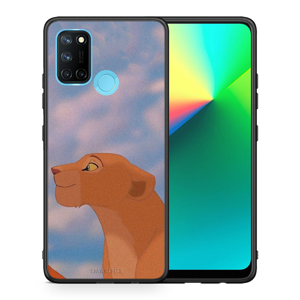 Θήκη Αγίου Βαλεντίνου Realme 7i / C25 Lion Love 2 από τη Smartfits με σχέδιο στο πίσω μέρος και μαύρο περίβλημα | Realme 7i / C25 Lion Love 2 case with colorful back and black bezels