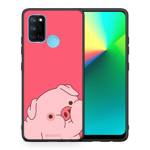 Θήκη Αγίου Βαλεντίνου Realme 7i / C25 Pig Love 1 από τη Smartfits με σχέδιο στο πίσω μέρος και μαύρο περίβλημα | Realme 7i / C25 Pig Love 1 case with colorful back and black bezels
