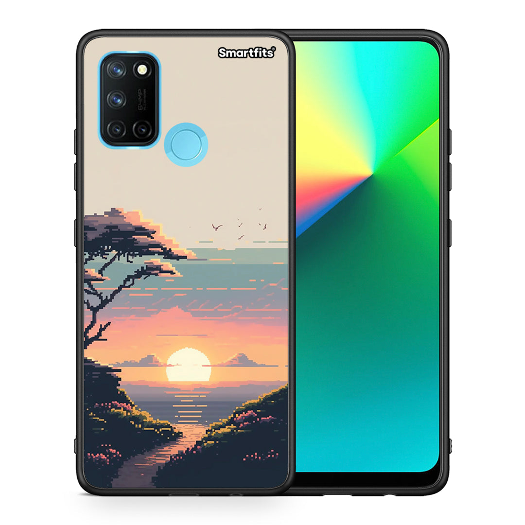Θήκη Realme 7i / C25 Pixel Sunset από τη Smartfits με σχέδιο στο πίσω μέρος και μαύρο περίβλημα | Realme 7i / C25 Pixel Sunset case with colorful back and black bezels