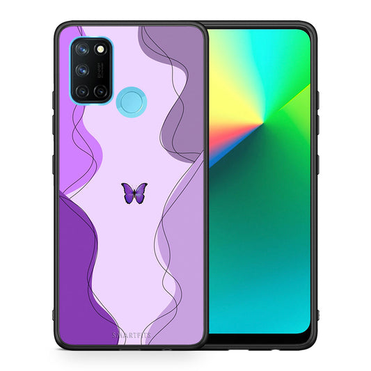 Θήκη Αγίου Βαλεντίνου Realme 7i / C25 Purple Mariposa από τη Smartfits με σχέδιο στο πίσω μέρος και μαύρο περίβλημα | Realme 7i / C25 Purple Mariposa case with colorful back and black bezels