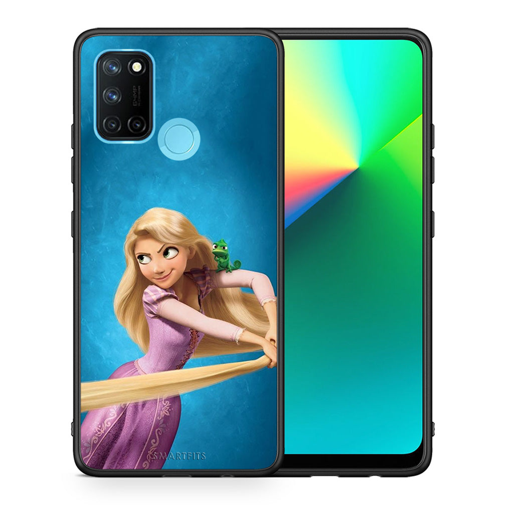 Θήκη Αγίου Βαλεντίνου Realme 7i / C25 Tangled 2 από τη Smartfits με σχέδιο στο πίσω μέρος και μαύρο περίβλημα | Realme 7i / C25 Tangled 2 case with colorful back and black bezels