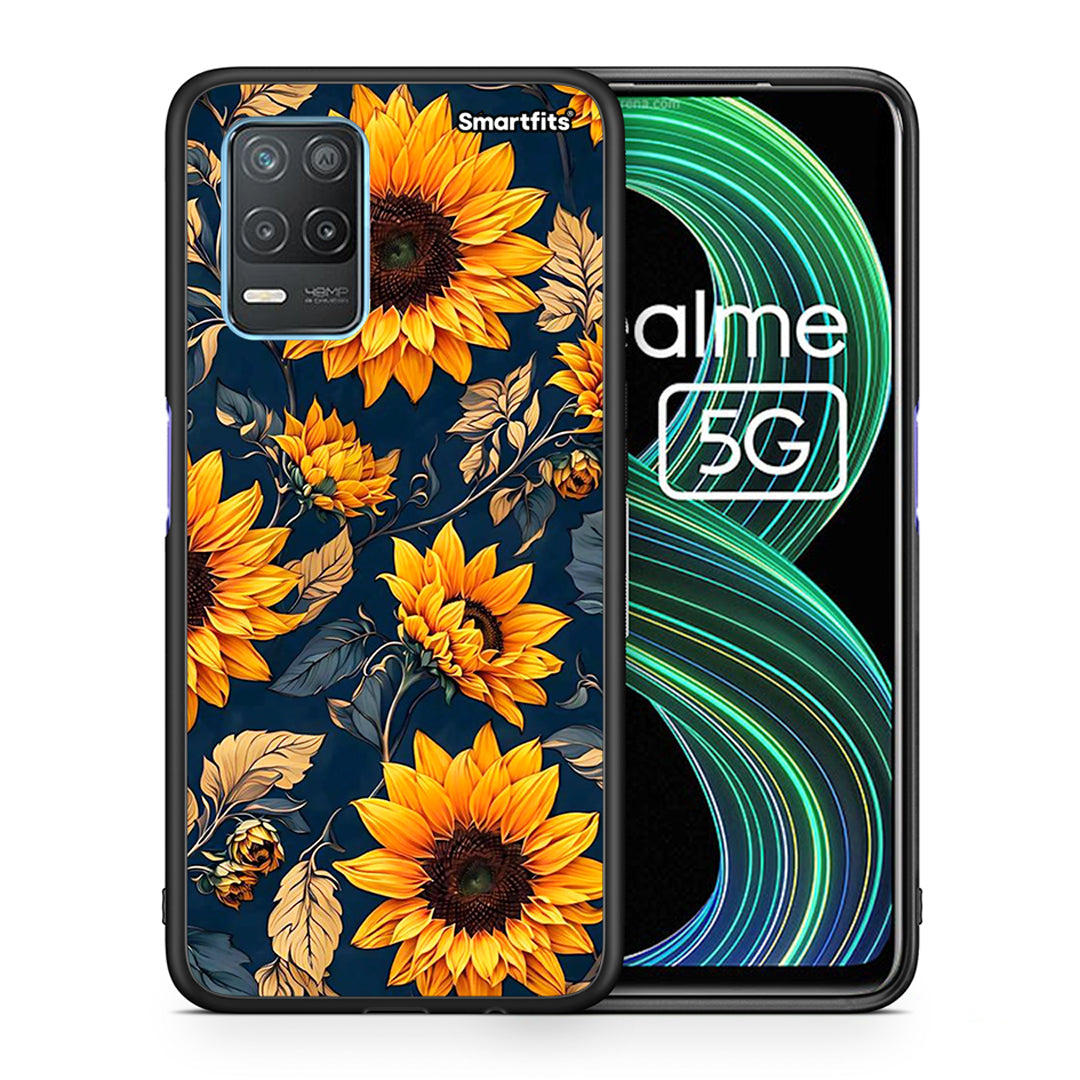 Θήκη Realme 8 5G Autumn Sunflowers από τη Smartfits με σχέδιο στο πίσω μέρος και μαύρο περίβλημα | Realme 8 5G Autumn Sunflowers case with colorful back and black bezels
