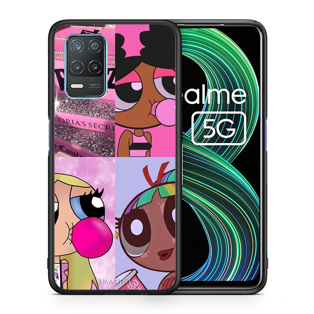 Θήκη Αγίου Βαλεντίνου Realme 8 5G Bubble Girls από τη Smartfits με σχέδιο στο πίσω μέρος και μαύρο περίβλημα | Realme 8 5G Bubble Girls case with colorful back and black bezels