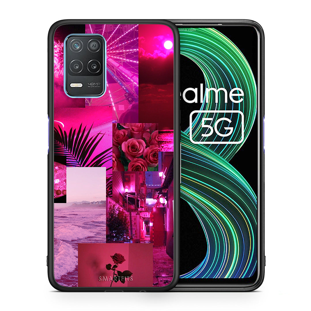 Θήκη Αγίου Βαλεντίνου Realme 8 5G Collage Red Roses από τη Smartfits με σχέδιο στο πίσω μέρος και μαύρο περίβλημα | Realme 8 5G Collage Red Roses case with colorful back and black bezels