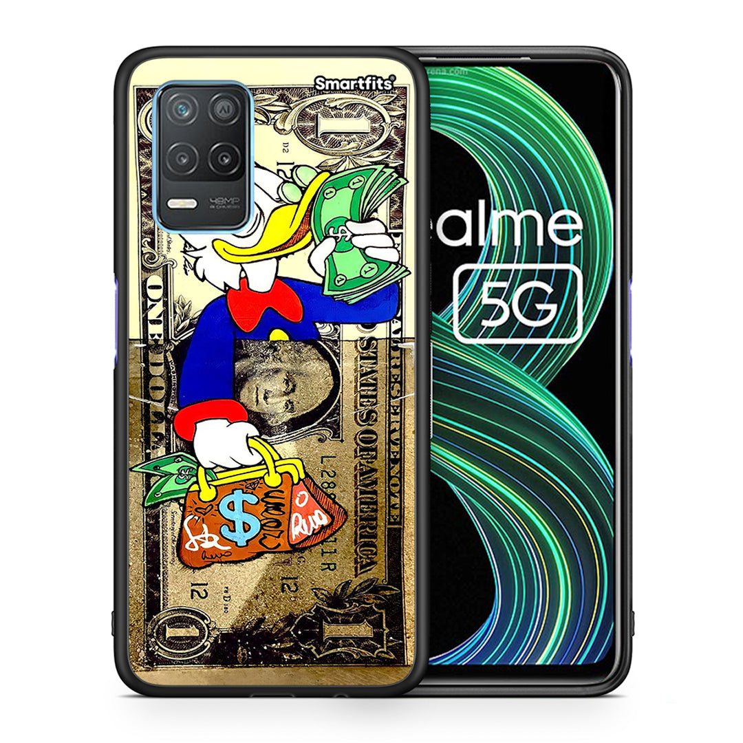 Θήκη Realme 8 5G Duck Money από τη Smartfits με σχέδιο στο πίσω μέρος και μαύρο περίβλημα | Realme 8 5G Duck Money case with colorful back and black bezels