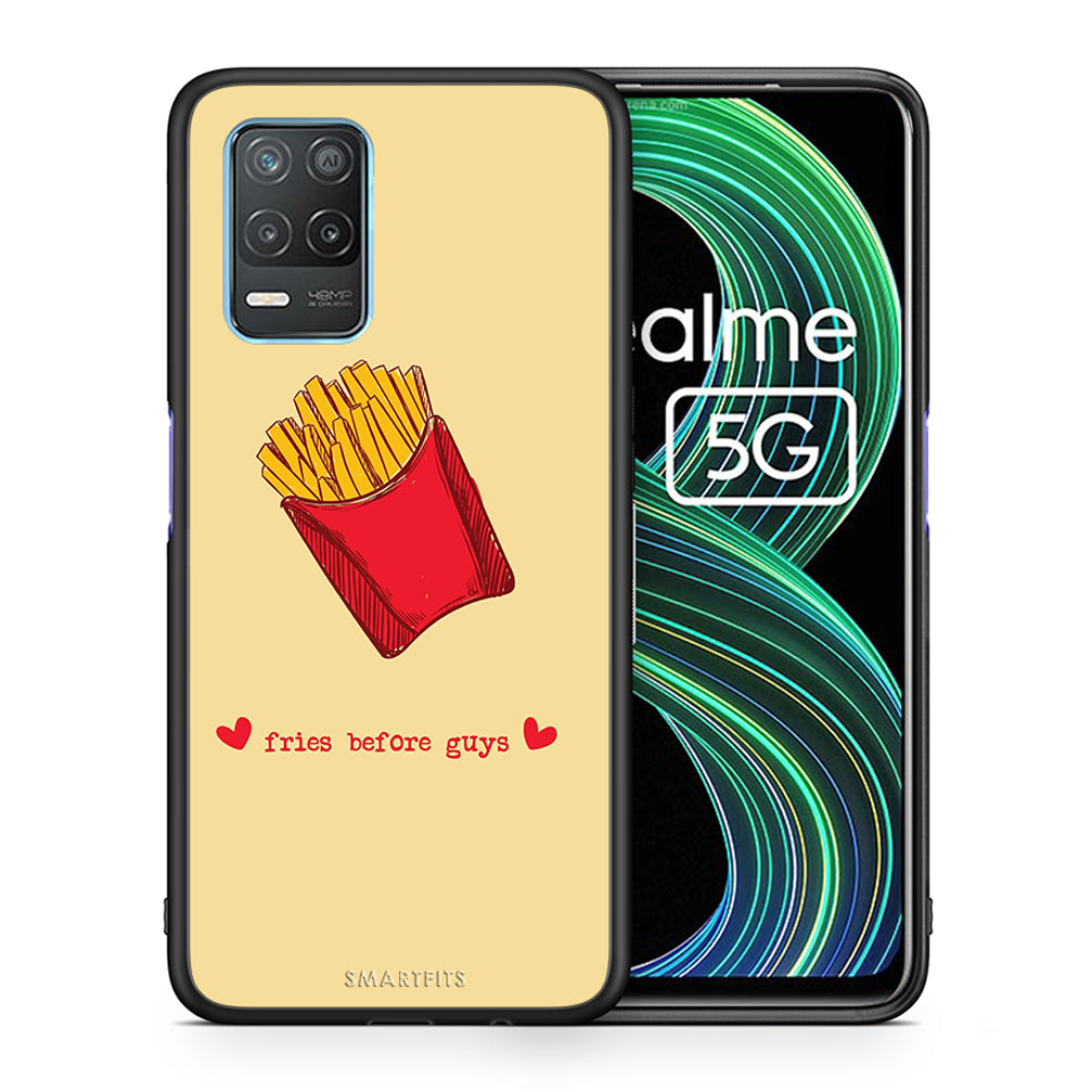 Θήκη Αγίου Βαλεντίνου Realme 8 5G Fries Before Guys από τη Smartfits με σχέδιο στο πίσω μέρος και μαύρο περίβλημα | Realme 8 5G Fries Before Guys case with colorful back and black bezels