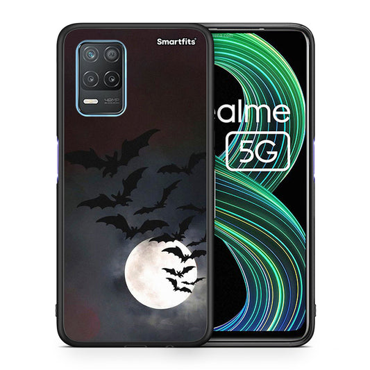 Θήκη Realme 8 5G Halloween Bat Night από τη Smartfits με σχέδιο στο πίσω μέρος και μαύρο περίβλημα | Realme 8 5G Halloween Bat Night case with colorful back and black bezels
