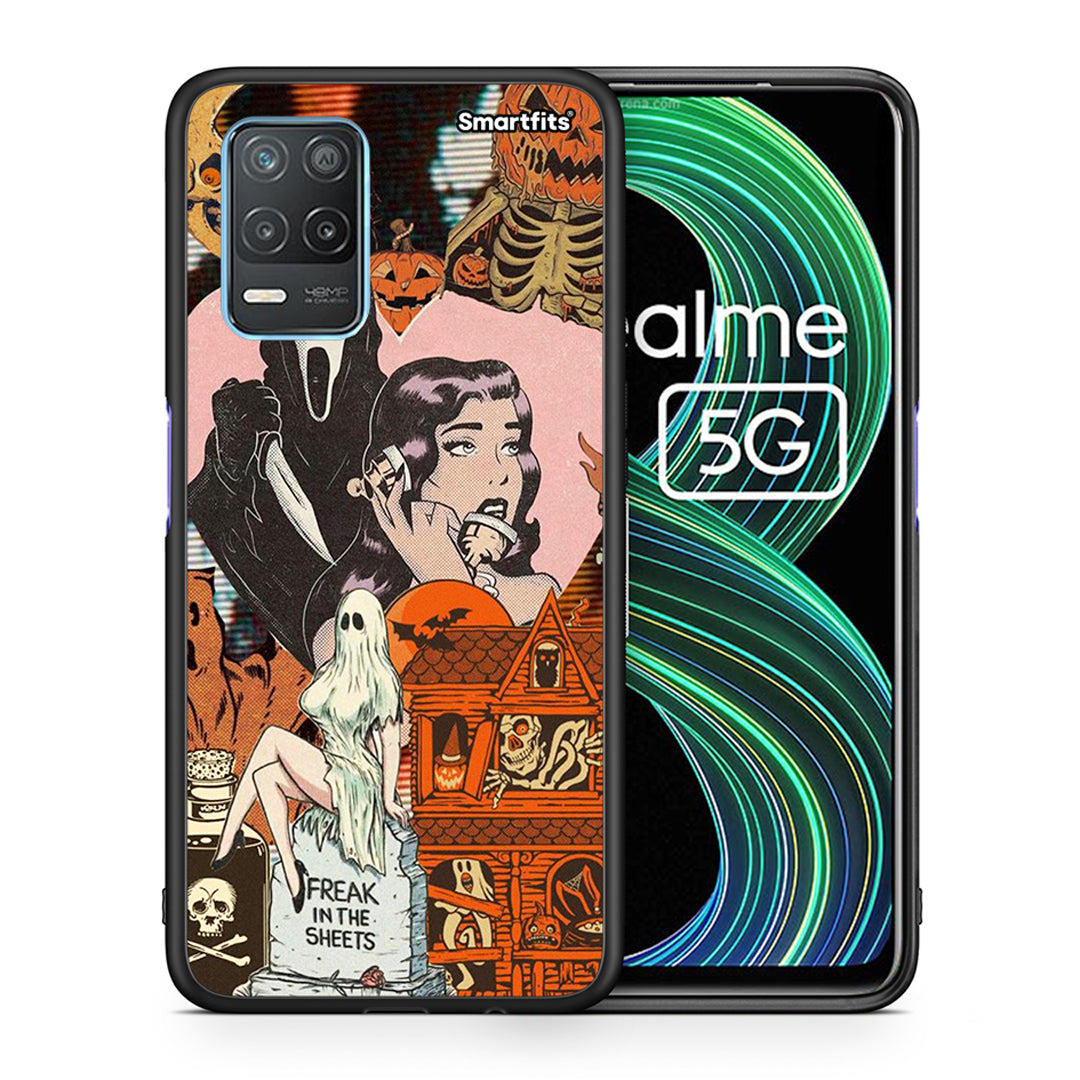 Θήκη Realme 8 5G Halloween Collage από τη Smartfits με σχέδιο στο πίσω μέρος και μαύρο περίβλημα | Realme 8 5G Halloween Collage case with colorful back and black bezels