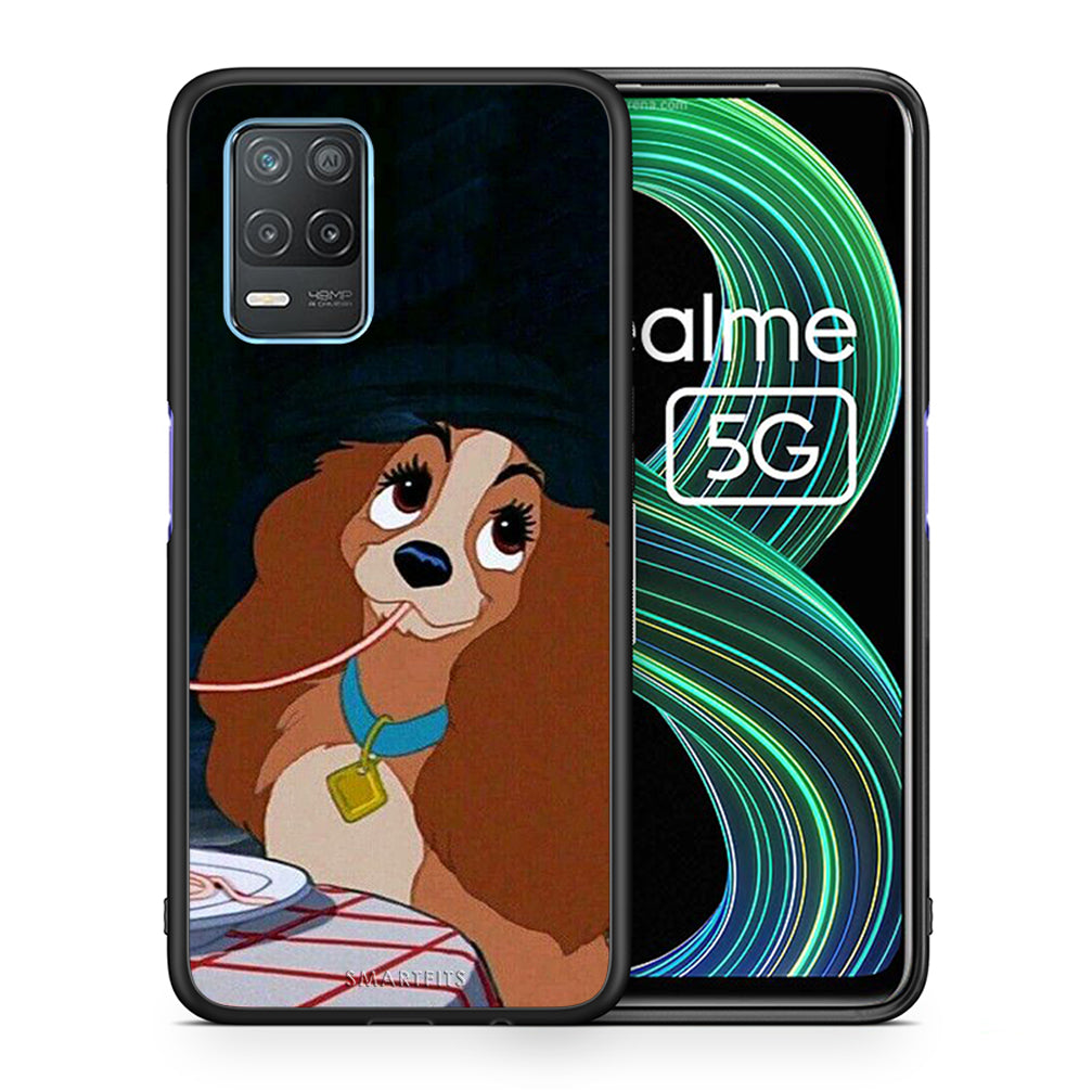 Θήκη Αγίου Βαλεντίνου Realme 8 5G Lady And Tramp 2 από τη Smartfits με σχέδιο στο πίσω μέρος και μαύρο περίβλημα | Realme 8 5G Lady And Tramp 2 case with colorful back and black bezels