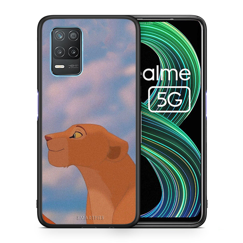 Θήκη Αγίου Βαλεντίνου Realme 8 5G Lion Love 2 από τη Smartfits με σχέδιο στο πίσω μέρος και μαύρο περίβλημα | Realme 8 5G Lion Love 2 case with colorful back and black bezels