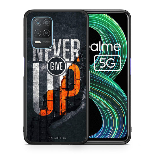 Θήκη Αγίου Βαλεντίνου Realme 8 5G Never Give Up από τη Smartfits με σχέδιο στο πίσω μέρος και μαύρο περίβλημα | Realme 8 5G Never Give Up case with colorful back and black bezels