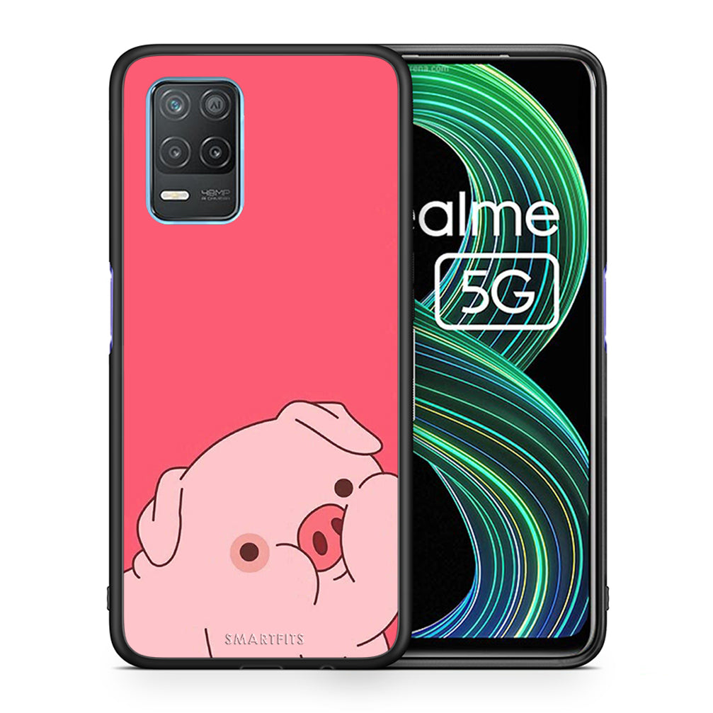 Θήκη Αγίου Βαλεντίνου Realme 8 5G Pig Love 1 από τη Smartfits με σχέδιο στο πίσω μέρος και μαύρο περίβλημα | Realme 8 5G Pig Love 1 case with colorful back and black bezels