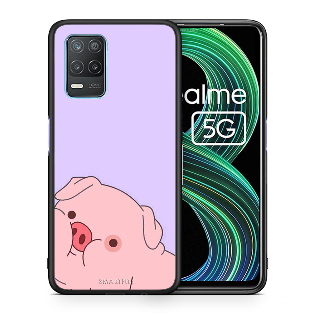 Θήκη Αγίου Βαλεντίνου Realme 8 5G Pig Love 2 από τη Smartfits με σχέδιο στο πίσω μέρος και μαύρο περίβλημα | Realme 8 5G Pig Love 2 case with colorful back and black bezels