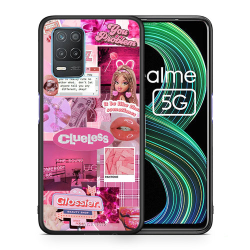 Θήκη Αγίου Βαλεντίνου Realme 8 5G Pink Love από τη Smartfits με σχέδιο στο πίσω μέρος και μαύρο περίβλημα | Realme 8 5G Pink Love case with colorful back and black bezels