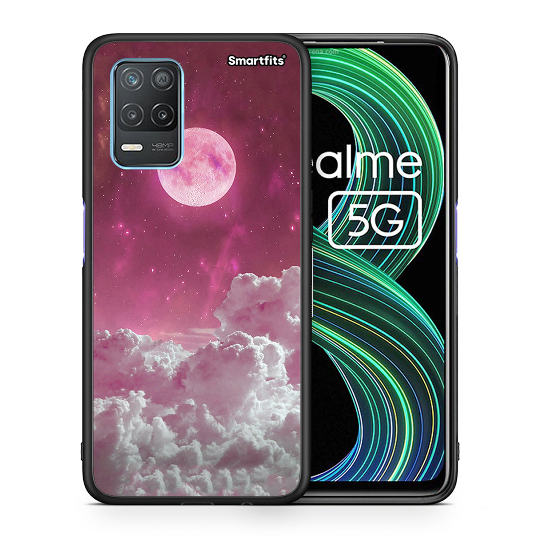 Θήκη Realme 8 5G Pink Moon από τη Smartfits με σχέδιο στο πίσω μέρος και μαύρο περίβλημα | Realme 8 5G Pink Moon case with colorful back and black bezels