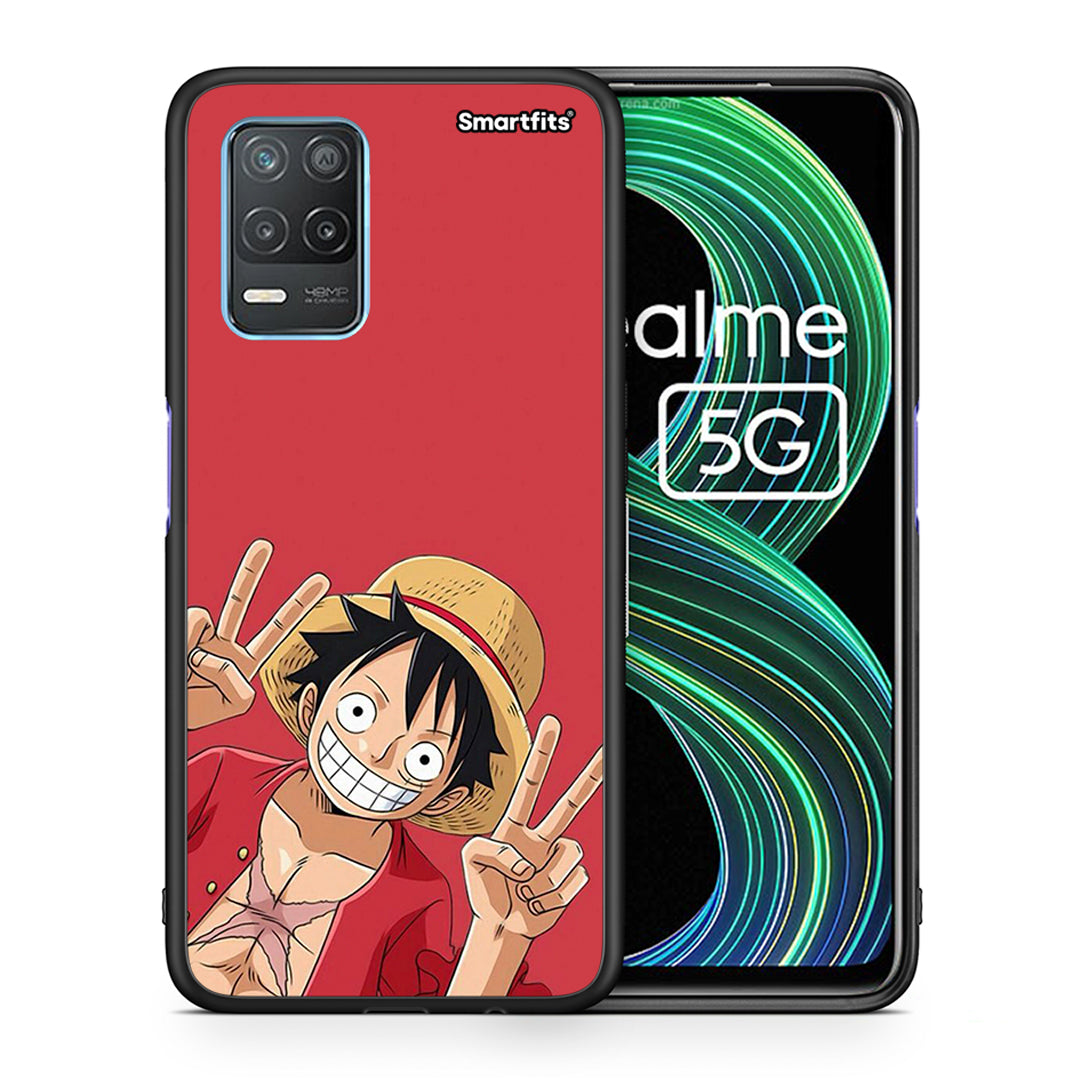 Θήκη Realme 8 5G Pirate Luffy από τη Smartfits με σχέδιο στο πίσω μέρος και μαύρο περίβλημα | Realme 8 5G Pirate Luffy case with colorful back and black bezels