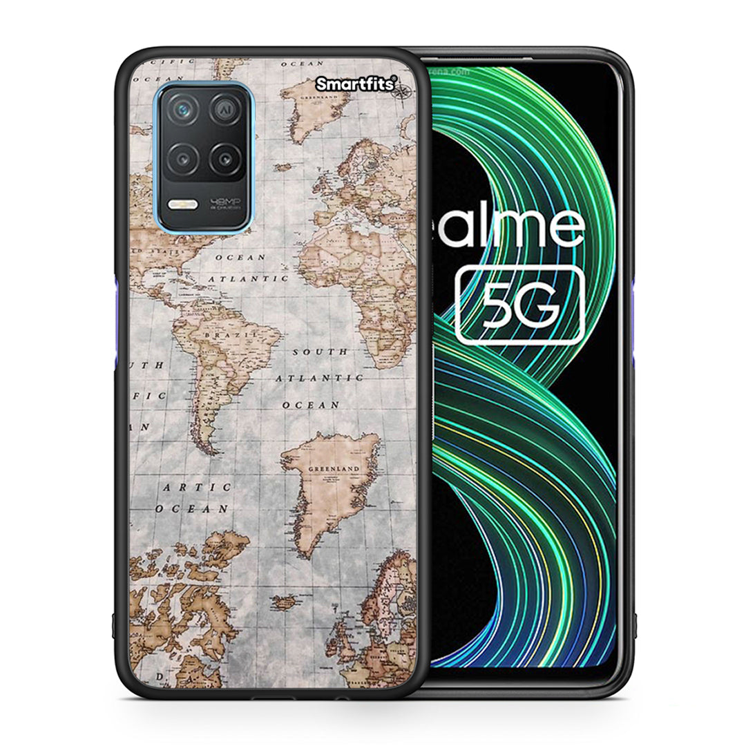 Θήκη Realme 8 5G World Map από τη Smartfits με σχέδιο στο πίσω μέρος και μαύρο περίβλημα | Realme 8 5G World Map case with colorful back and black bezels