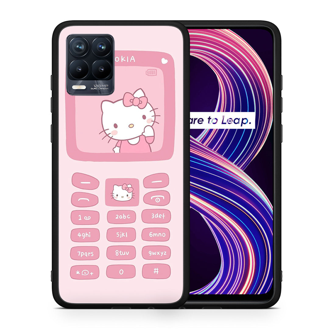 Θήκη Αγίου Βαλεντίνου Realme 8 / 8 Pro Hello Kitten από τη Smartfits με σχέδιο στο πίσω μέρος και μαύρο περίβλημα | Realme 8 / 8 Pro Hello Kitten case with colorful back and black bezels