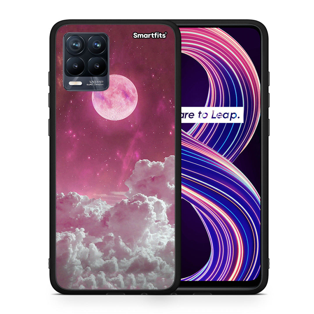 Θήκη Realme 8 / 8 Pro Pink Moon από τη Smartfits με σχέδιο στο πίσω μέρος και μαύρο περίβλημα | Realme 8 / 8 Pro Pink Moon case with colorful back and black bezels