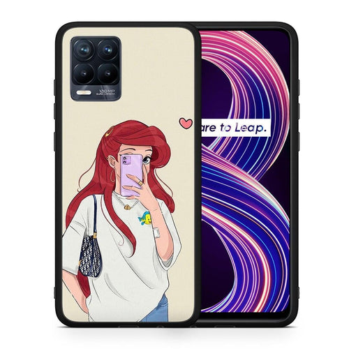 Θήκη Realme 8 / 8 Pro Walking Mermaid από τη Smartfits με σχέδιο στο πίσω μέρος και μαύρο περίβλημα | Realme 8 / 8 Pro Walking Mermaid case with colorful back and black bezels